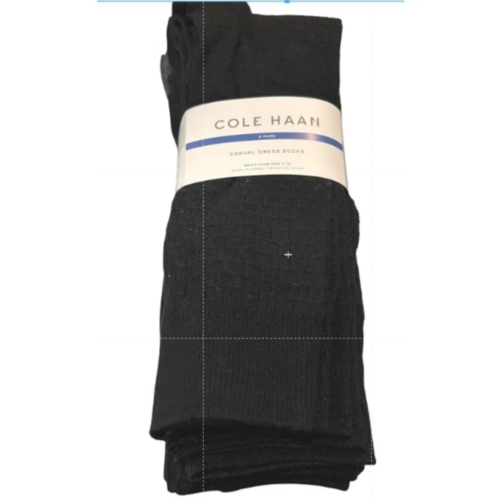 Cole Haan Mens Casual Dress Socks Black 6 Pairs Shoe Size 7-12 Textured Knit New